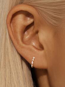 EleRunis 1PC 925 Sterling Silver Shining Cubic Zriconia Hoop Earrings 18K Gold Plated Upper Ear Cartilage Helix Studs For Women Daily Wear Wedding Party Valentine's Day - Gold - View 3