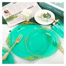 Clear Green Plastic Plates Disposable - 350pc Party Set For 50 Guests - As Picture/X - View 4