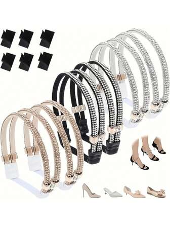 2pcs Elegant No-Tie High Heel Straps, Anti-Slip Rhinestone Elastic Adjustable Detachable Shoe Laces, Suitable For High Heels, Sandals, Non-Slip Fashion Decorative Shoelaces, Lightweight And Easy To Use