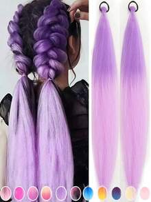 2Pcs 26Inch Halloween&Christmas Purple,Green,Blue,Pink,Red,Blonde Colorful DIY Braiding Hair Extensions Synthetic Long Yaki Straight Heat Resistrant Fluffy Ponytail Extension For Women Girls Hair Accessories