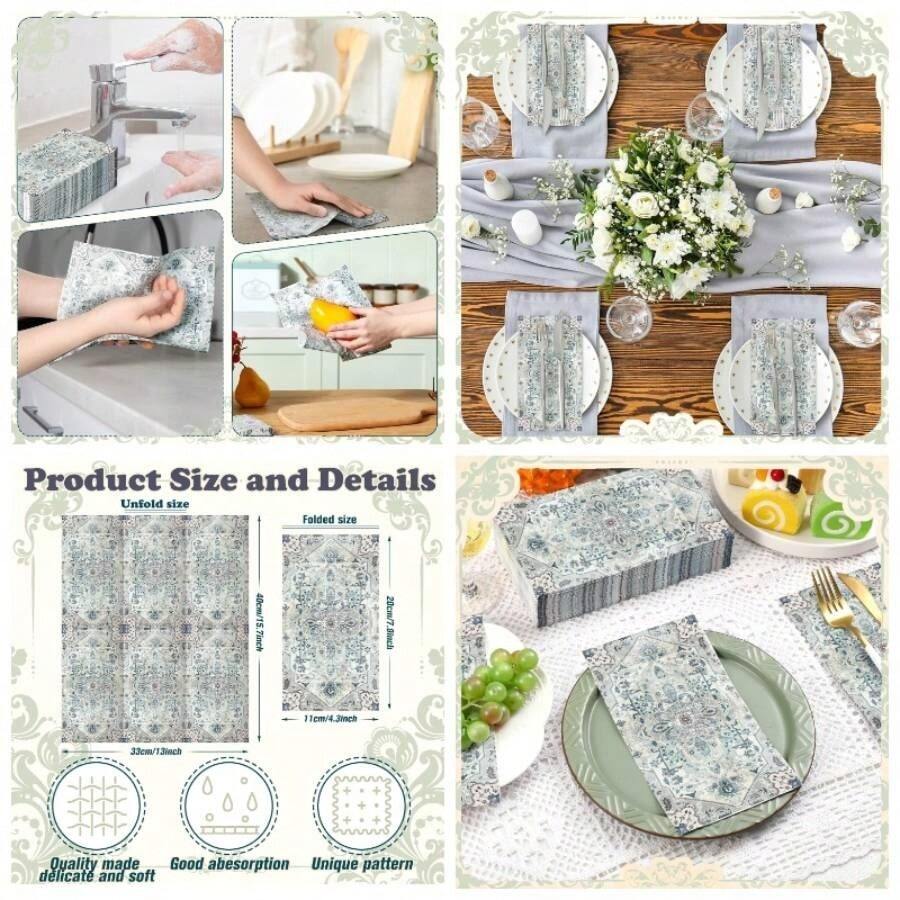Pcs Vintage Boho Napkins Paper Guest Towels 2 Ply Decoupage Napkins Disposable Decorative Hand Towel Bathroom Kitchen Fall Wedding Party DinnerOrange And Blue