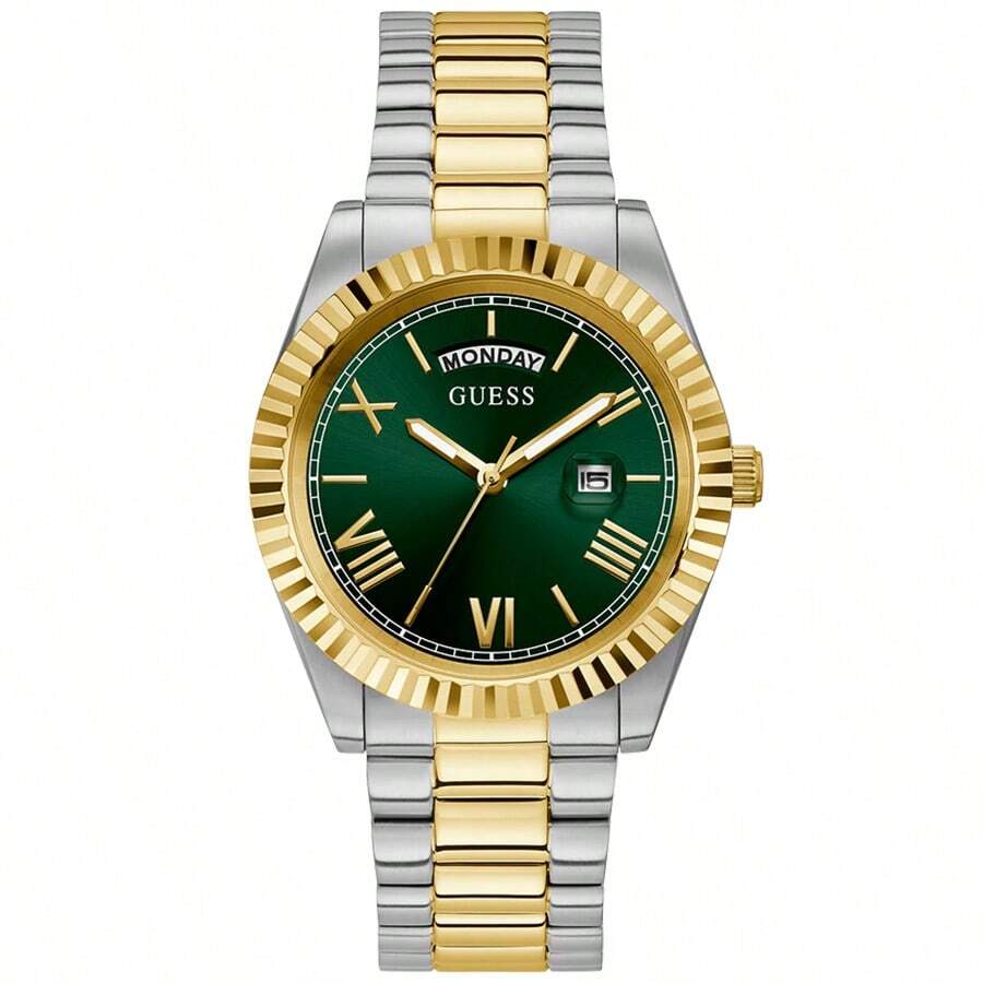 Guess Men's Two-Tone Watch, Green Dial, Stainless Steel, Date Display, Water Resistant, Casual & Business StyleGW0265G8 - Green - View 1
