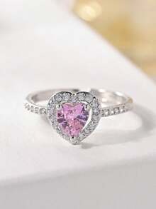 1 件时尚奢华可调节女士戒指，镶有心形浅粉色方晶锆石，优雅女士珠宝，承诺戒指，订婚戒指，永恒戒指，结婚戒指。适合约会和婚礼佩戴。 - 愛心 - 查看 5