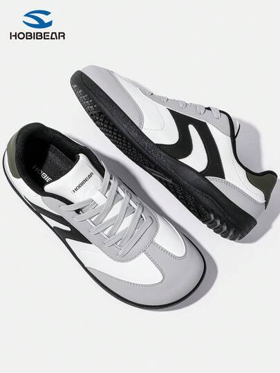 HOBIBEAR 大码女式休闲运动鞋，学生校鞋，米色时尚平底系带舒适运动鞋