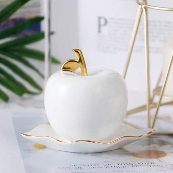 1 Stück Premium Keramik Zahnstocher Halter, apfelförmiger kreativer & eleganter Zahnstocher Behälter, vergoldete Porzellan Zahnstocher Dose, modischer Zahnstocher Kasten für den Heimgebrauch, Zahnseide Aufbewahrungsbox, Büro Dekoration; 1 Stück Kaffeetassen Zahnstocher Halter, kreatives & einzigartiges Design, Zahnstocher Aufbewahrungsbox für Zuhause, kaffee-thematisches kreatives Design, Büro Dekoration, Zahnstocher Spender