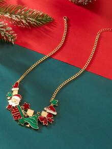 1pc/Set Christmas Oil Drop Santa Claus & Christmas Tree Gift Box Necklace, Earrings, Bracelet, Suitable As Gift For Women - Multicolor - View 11