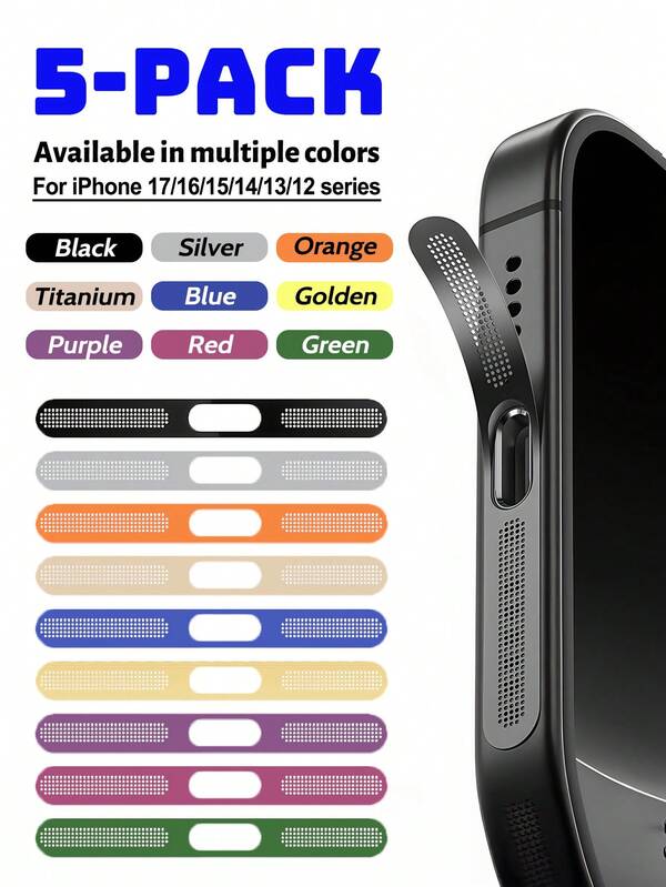 ZYONS 5pcs For IPhone 17 Pro Max/17 Air/16 Pro Max/16/15/14/13/12 Series Metal Speaker Dustproof Mesh, Made Of Durable Metal Material, Black/Silver/Cosmic Orange/Gold/Green/Red/Blue/Purple/Desert Titanium More Colors
