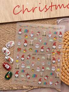 4 Adesivos de Arte de Unhas de Alívio de Desenho Animado de Natal - Flocos de Neve de Inverno, Papai Noel, Boneco de Neve, Árvore de Natal, Laço, Elementos Decorativos de Sino, Adequado para Uso Diário, Casamento e Feriados de Mulheres, Adesivos de Unhas Descartáveis e Autoadesivos, Estilo de Tema Fofo e de Luxo Leve, Fácil de Colar Adesivos de Unhas Vermelhos - Multicolorido - Visão 7