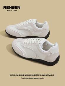 RENBEN 1 par de zapatillas de estilo retro con cordones y bloques de color para mujer, zapatos deportivos planos, casuales, suaves, ligeros y transpirables, zapatos de carreras de moda, nueva llegada primavera/otoño 2025
