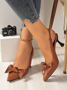 Neue stilvolle Schleifendesign High Heel Schuhe für Frauen, modische spitze Zehen vielseitige Pumps, unverzichtbar für Abendpartys, passend zu Kleidern, für Party, Pendeln, Ball, Ausflug - Braun - Übersicht 4
