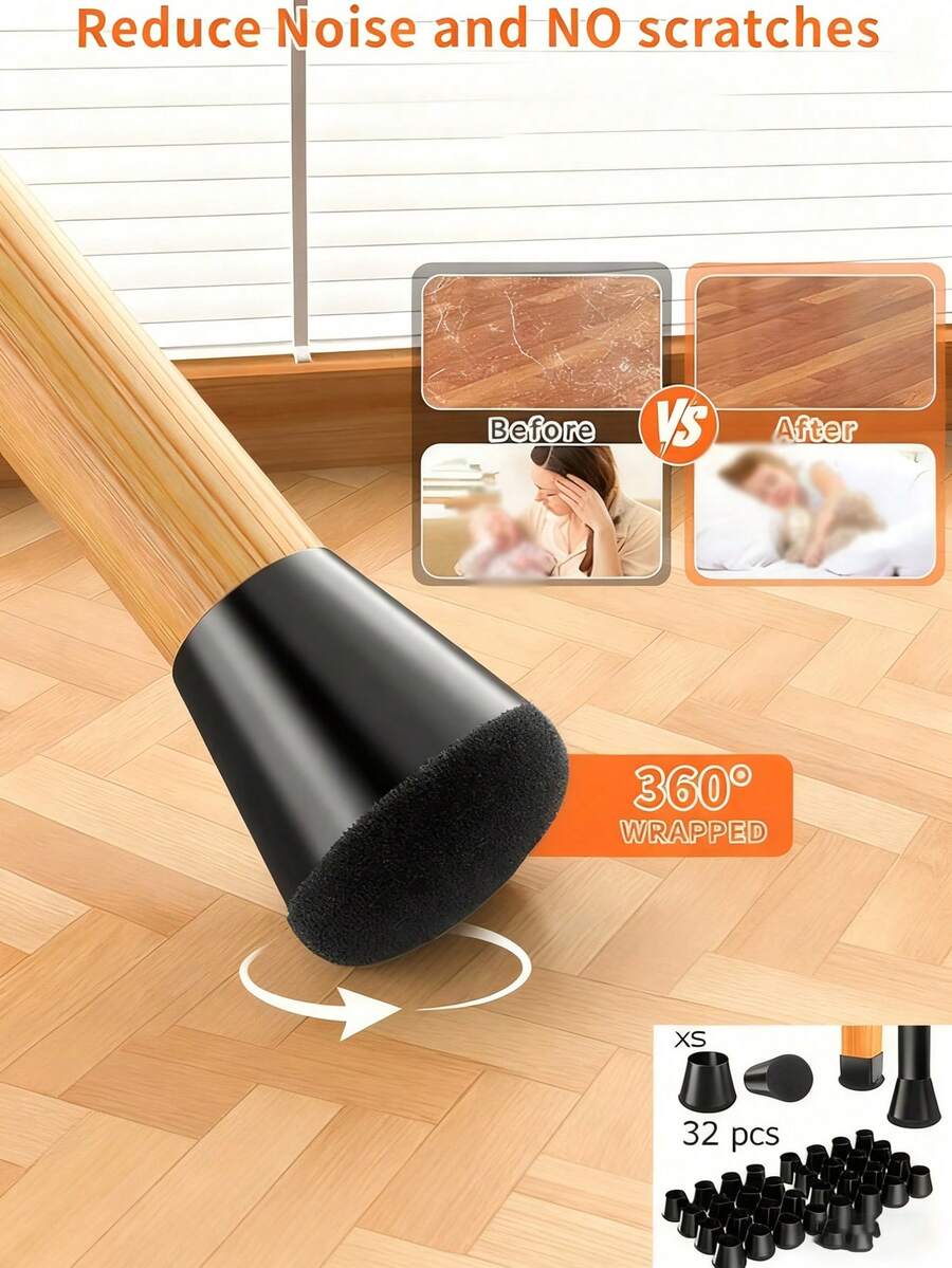 4pcs Black Round Silicone Chair Leg Floor Protectors , Scratch Resistant, Noise Reducing, Non-Slip,Durable With 360° Full Wrap Felt Base For Enhanced Floor Protection, Thickened Design, Easy To Clean, Chair Leg Floor Protectors, Furniture Protection, Modern Aesthetic, Durable Protection, Office Setup, Office Managers, And Helps Pre,1pc - Multicolor - View 1