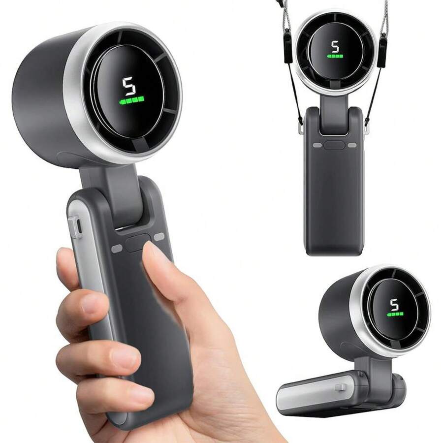 3 In 1 Portable Turbo Fan (Handheld Fan, Desk Fan, Neck Fan) 10 Hours Battery Life, 5 Speeds, 40000RPM Beast, 180° Foldable, Personal Fan With LED Display, Father'S Day Gifts & Gifts Boyfriend & Desk Accessories & Cool Stuff - 黑色,三合一 - 查看 1