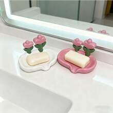 1pc Floral Self-Draining Soap Dish - Durable, Hygienic Bathroom Accessory For Home Decor - Multicolor - View 4