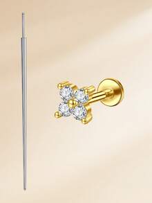 2 piezas/set Pendientes de botón elegantes con corazón de arco y circonita cúbica de acero inoxidable, pendientes de cartílago perforados, joyería para perforaciones de trago, cartílago, hélice, concha, labio, labrete, Medusa, pendientes de nariz y anillos de nariz para mujeres y hombres para decoración diaria