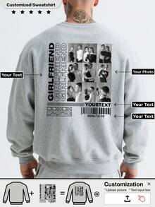 定制加厚连帽衫，用您的照片制作，可以作为礼物送给任何您想要的人，冬季必备品， - 灰色 - 查看 1