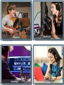 USB 供电现场声卡，带音频接口、DJ 混音效果、变声器和可充电 1200mAh 锂电池，适用于直播、播客和游戏 - 录音棚设备 - 黑色 - 查看 10