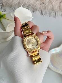 1 件女士时尚优雅金色圆形表盘石英表，适合日常装饰/派对/礼物 - 金色 - 查看 6