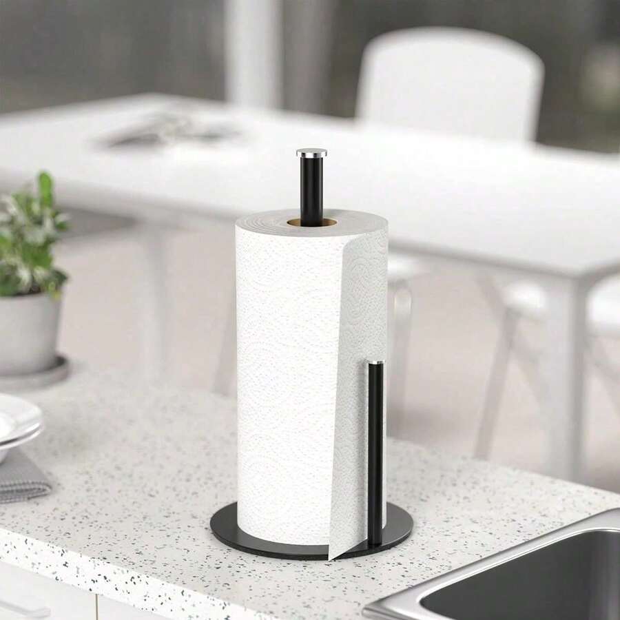 Soporte para toallas de papel de cocina negro - Estante independiente para toallas de papel, apto para baño y cocina, diseño antideslizante, organizador de almacenamiento moderno para encimera de cocina, se adapta a la mayoría de los rollos de toallas de papel - Multicolor - Ver 1