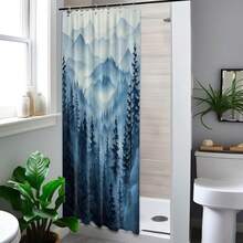 Blue Forest Small Shower Curtain Stand Up Stall Shower Curtains Rv Narrow Nature Rustic Woodland Pine Tree Bathroom Decor, Waterproof Cloth Fabric With Hooks 36''W X 72''L{"Color_name":"Blue","Size_name":"36\"Wx72\"L(Packof1)"} - 多色21 - 查看 3