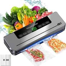 Máquina de sellador de vacío automático con 10 bolsas, preservación de alimentos compactos multifuncionales, material ABS, 110V/220V, enchufe de EE. UU., No se requiere batería, para el mantenimiento de la frescura - Gris Oscuro - Ver 1