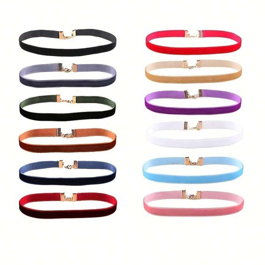 12pcs Punk Velvet Coker Necklace Set Gothic Velvet Strap Choker Clavicle Chain Necklace For Women Girls