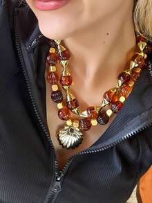 1pc Vintage Luxury Autumn/Winter Multilayer Beaded Necklace, Asymmetrical Design, Elegant Necklace Suitable For Women To Pair With Sweaters, Suitable For Parties And Gatherings, Great Gift For Friends And Family