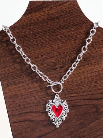 1pc Fashionable, Exquisite, Versatile, Personalized, Exaggerated, Minimalist, Punk, Dark, American Hip-Hop, Retro Heart Pendant Necklace