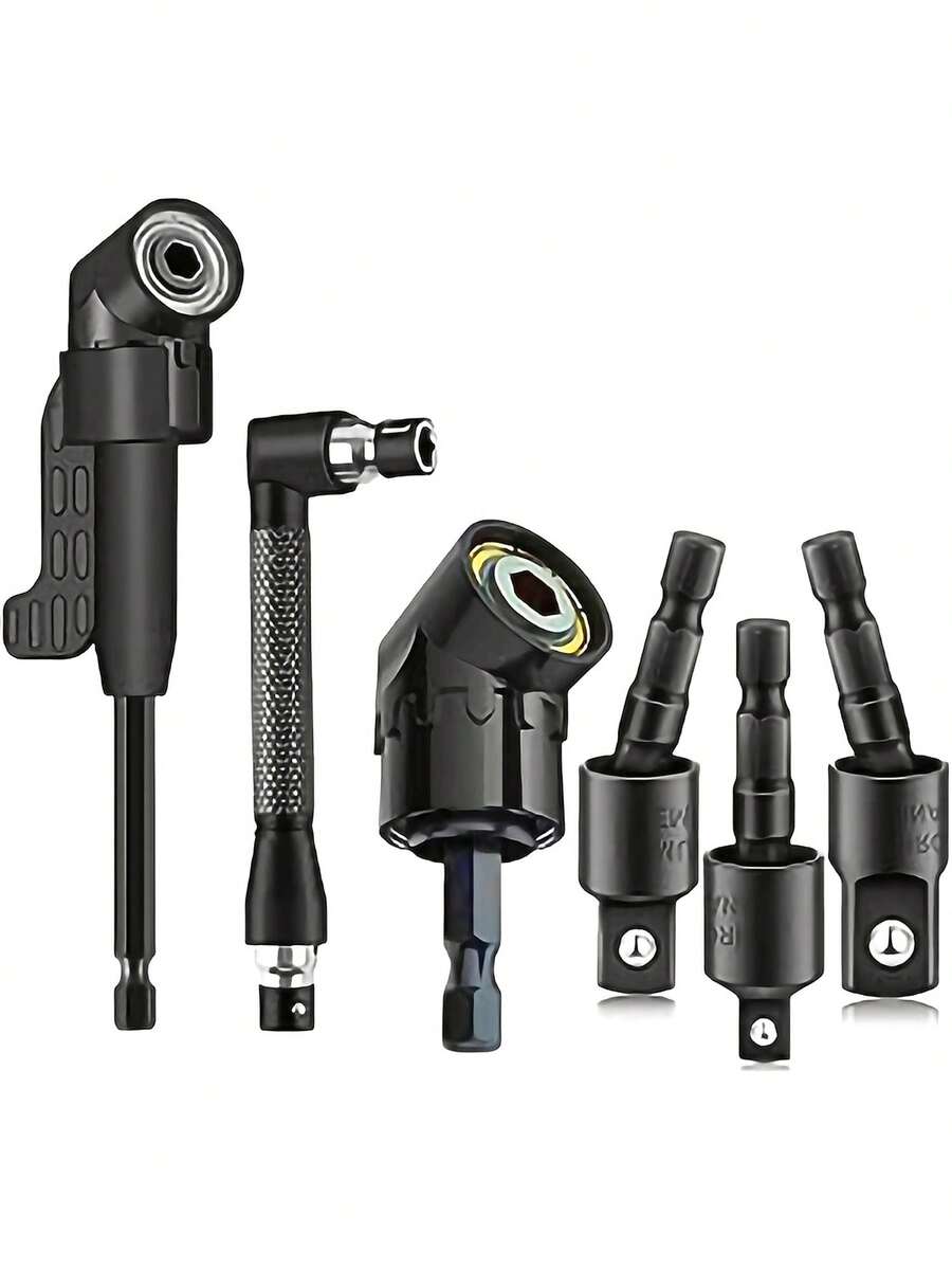 6-Piece Right Angle Drill Adapter Set For Tight Spaces, 3x 360° Swivel Socket Adapters (1/4" 3/8" 1/2"), 2x 105° Hex & 1x 90° Drill Bit Adapter For Drill Driver - 6 cái - Xem 1
