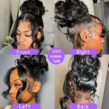 28 30 Inch 360 Lace Front Wigs Human Hair Invisi Strap 250 Density Body Wave Lace Front Glueless Wigs Human Hair Pre Plucked With Drawstring 360 HD Full Lace Frontal Wigs For Women - Natural Black - 查看 7