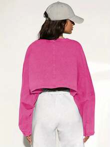 Stylish Oversized Cropped Sweatshirt For Women - Soft And Cozy Long Sleeve Top, Perfect For Casual Outings Or Layering -  Streetwear Fashion, Ideal For Fall And Winter Wardrobe - Available In Multiple Colors To Match Your Unique Style. -Light Grey Spring And Autumn All-Match Casual Basic Style, Playful And Tall - 瑰紅 - 查看 5