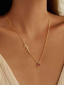 1 925 Silver Personalized Custom English Letter Name Birthstone Artificial Zirconia Pendant Necklace, Elegant And Romantic, Bohemian Style With Accessories, Suitable For Valentine's Day, Birthdays, Anniversaries - Yellow Gold - View 3