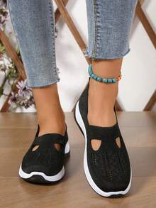 Women's Elegant Solid Color Casual Sneakers Are Suitable For All Seasons. The Comfortable Round Toe Design Is Fashionable, Breathable And Lightweight. The Soft Sole Is Fashionable And Elegant For Travel And Vacation. It Is Hand Washable, Has A Round Toe, And Is Comfortable In All Seasons. It Is The First Choice For Weddings, Travel, And Holiday Gifts. It Is A Must-Have For Daily Life. Suitable For Casual Occasions - 黑色 - 查看 3