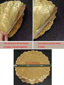 [Local Warehouse]100pcs Food Oil-Absorbing Paper-Golden Round Lace Doilies Paper-10.4inch, Placemats Doily, Decorative & Disposable For Dessert Fried Food, Wedding Party Tableware Decoration, Cake Packaging,Party Supplies, Festival Celebrations,Halloween, Christmas,Thanksgiving Day - 10.5in/26.5cm - View 3