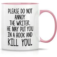 Mugs - WRT004 - White Mug With Pink Handle and Interior - View 3