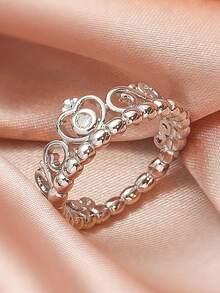 1 pieza Anillo blanco con diseño de corona, de moda y versátil, adecuado para el Día de San Valentín, citas, regalo de aniversario - Plateado - Ver 5