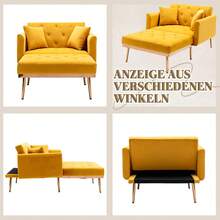 Modern Style Armchair, Recliner Chair With Adjustable Backrest, Folding Sofa Chair, Suitable For Living Room, Bedroom, Study Room (Beige) - Mustard Yellow + Velvet + Foam - View 5