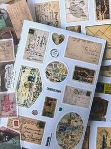 1本20张复古英文信纸、古董发票、清单DIY剪贴簿装饰贴纸本，多材质剪贴簿用品文具贴纸 - 彩色 - 查看 3