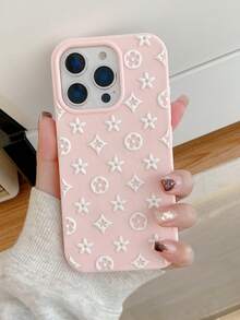 New Fashionable Personalized Silicone Star & Flower Design Protective Phone Case Compatible With Iphone 16/17 Pro/Pro Max, Creative And Anti-Drop - Pink - View 2