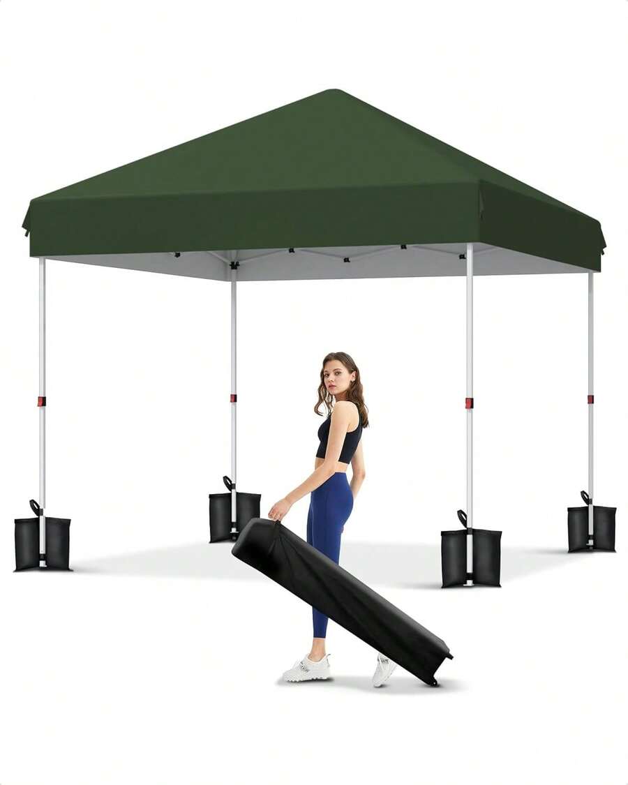 3Mx3M Carpa Plegable con Montaje Instantáneo, Toldo Gazebo de 3 Alturas Ajustables en Tela Oxford 210D y Estructura Antióxido, Bolsa con Ruedas y 4 Sacos de – Protección UV para Playa, Fiesta, Outdoor - Verde - Ver 1
