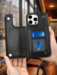 Golden Line Floral Artistic Design Phone Case, 1PC, TPU+PC Dual Material, Handcrafted, Premium Fashion, Faux Leather Flip Wallet With Card Holder, Compatible With IPhone17/16/15/14/13/12/X/PLUS/PRO/PROMAX, Galaxy S25/S24/S23/S22PLUS/Ultra, Minimalist Design, Ideal For Women And Elegant Lovers Daily Use - 黑色 - 查看 5