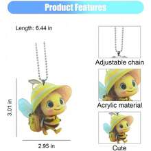 Cute Cat Car Hanging Ornament, 2D Flat Acrylic Car Rearview Mirror Charm, Christmas Tree Decoration Present, Auto Interior Pendant Accessories For Window, Wall (Cat) - 蜜蜂 - 查看 2