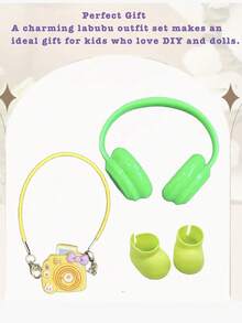 3pcs Plastic Doll Making Kit With Headphones Backpack And Shoes For Labubu, Cute Multicolor Miniature Fashion Set, DIY Craft Project For Students Teachers Bridesmaids And Friends, Perfect For Birthday Christmas Halloween Wedding Celebrations,