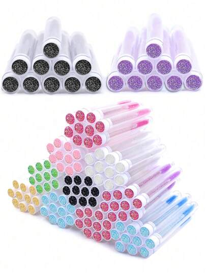 Waloshow 10 قطع فرش ماسكارا مع أنبوب، فرش رموش قابلة لإعادة الاستخدام، فرش حواجب بلورية قابلة للتخلص منها، أدوات تطبيق مكياج صغيرة لامعة مع حاويات