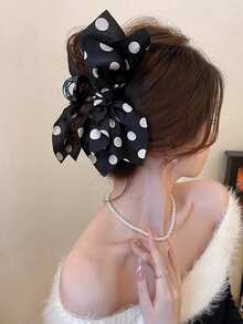 1 pieza Pinza de pelo con lazo de lunares de red, pinza de pelo linda, pinza de pelo, pinzas de pelo, pinza de pelo, accesorios para el cabello negro para vacaciones y atuendos de mujer en otoño e invierno