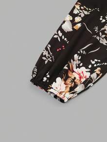 Plus Size Floral A-Line Dress, Women Lantern Sleeve Round Neck Ruffle Hem Flare Long Woven Dress - Multicolor - View 9