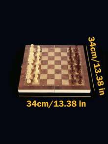 1pc Handmade Wooden Folding International Chess Set, Mini 9.44X9.44/11.41X11.41 Inches Handcrafted Game Board For Storage, 3-In-1 Chess Board Game (Chess, Checkers, Backgammon), Suitable For Adult Beginners