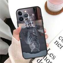 Funda Mate para Teléfono Compatible con  16 Plus 15 14 13 12 11 Pro Max Mini 7 8 XR 16Pro XSMax Corona de Tigre Rey León Tigre Funda Negra Suave, Funda Compatible con  17,  17 Pro,  17 Pro Max - UUAZA01 - Ver 6