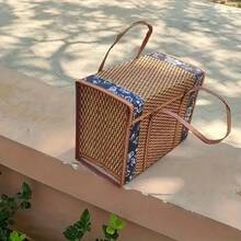 1 件复古竹编织篮带盖，蕾丝设计，可堆叠折叠多功能礼品盒，适合所有季节 | 多用途收纳篮（雨伞、纸巾、饮料）| 购物和野餐篮 | 日式椭圆形藤条手提包 | 大容量家用收纳篮 | 优雅的礼物选择，搁架篮 | 户外使用，带盖收纳盒，理想的家居整理工具，多功能礼品盒，适合户外使用，大容量可折叠，适合女性购物、野餐、露营和其他户外用品 - 彩色 - 查看 4
