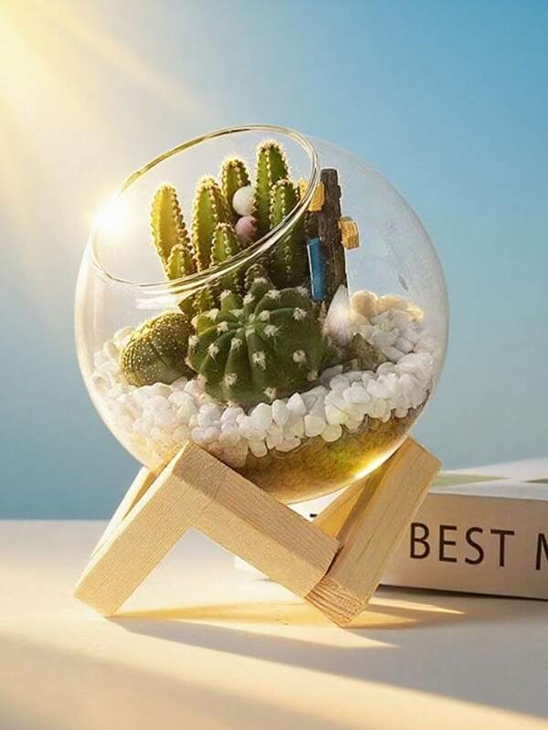 1 pieza Elegante recipiente de vidrio redondo - Recipiente decorativo único adecuado para suculentas pequeñas, musgo y mini plantas - Excelente para la decoración del hogar u oficina, agrega sofisticación a cualquier habitación - Regalo ideal para Navidad y Año Nuevo