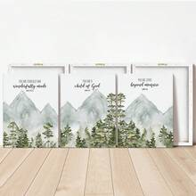 3 Stücke christliche Kinderzimmer Dekoartikel Baby Bibelvers Wandkunst Aquarellprint Bibelvers Muster Natur-Themen Wandkunst Wald Kinderzimmer Dekoration Vintage-Stil Heimdekoration gerahmte Wandkunst Wohnzimmer Dekoration Raumdekoration Heimdekoration